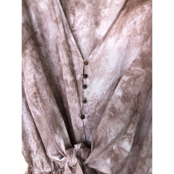 Bucketlist Tie-Waist Jumpsuit Women's Large Short Sleeve Taupe Tie Dye Wide Leg - Picture 9 of 16